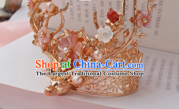 China Ancient Court Woman Plum Hair Accessories Traditional Ming Dynasty Princess Golden Deer Hair Crown