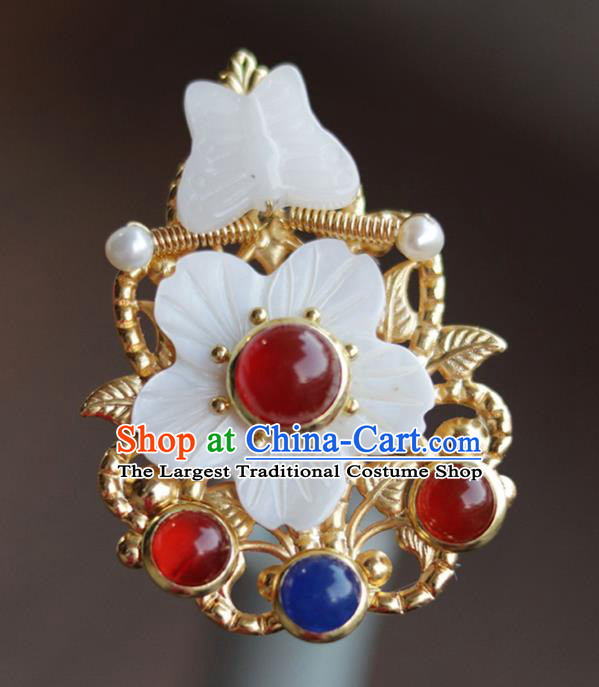 China Ancient Palace Lady Gems Hairpin Traditional Ming Dynasty Princess Jade Butterfly Hair Stick
