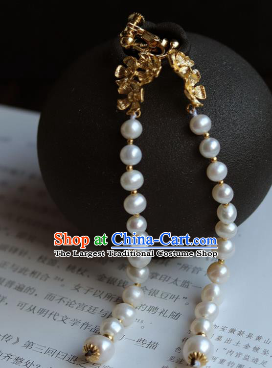 Chinese Traditional Song Dynasty Court Woman Earrings Ancient Imperial Concubine Pearls Tassel Ear Jewelry