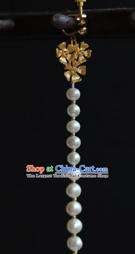 Chinese Traditional Song Dynasty Court Woman Earrings Ancient Imperial Concubine Pearls Tassel Ear Jewelry