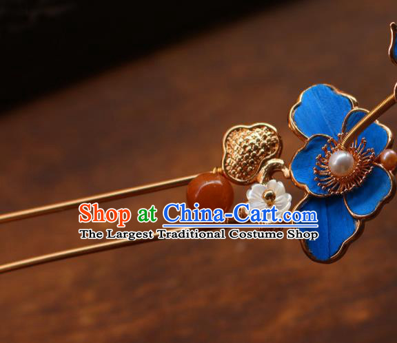 China Ancient Imperial Concubine Hairpin Traditional Qing Dynasty Court Woman Blue Butterfly Hair Stick