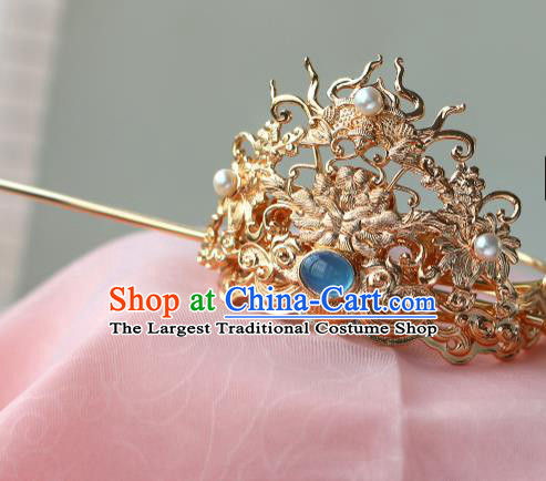 Chinese Traditional Tang Dynasty Prince Golden Hairdo Crown and Hairpin Ancient Noble Childe Hair Accessories
