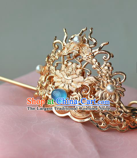 Chinese Traditional Tang Dynasty Prince Golden Hairdo Crown and Hairpin Ancient Noble Childe Hair Accessories