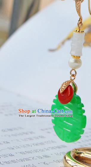 Chinese Traditional Wedding Cheongsam Jade Earrings Ancient Empress Pearl Ear Jewelry