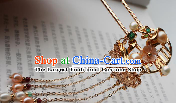China Ancient Princess Goldfish Hairpin Traditional Ming Dynasty Court Woman Pearls Tassel Hair Stick