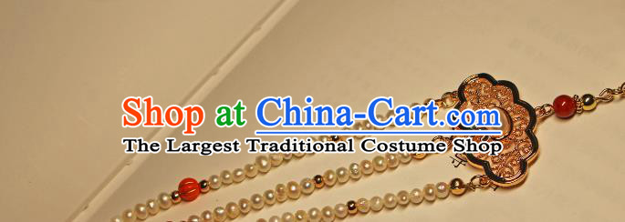 Chinese Traditional Qing Dynasty Pearls Tassel Pendant Ancient Imperial Concubine Brooch Accessories