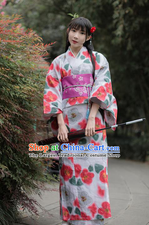Asian Japan Printing Plum Blossom Kimono Costume Japanese Traditional Hanabi Taikai Yukata Dress