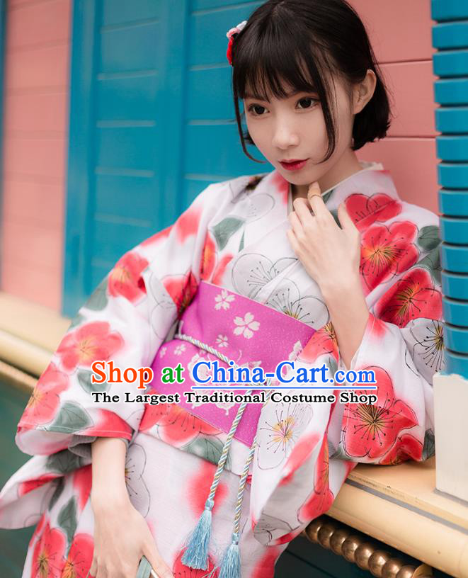 Asian Japan Printing Plum Blossom Kimono Costume Japanese Traditional Hanabi Taikai Yukata Dress
