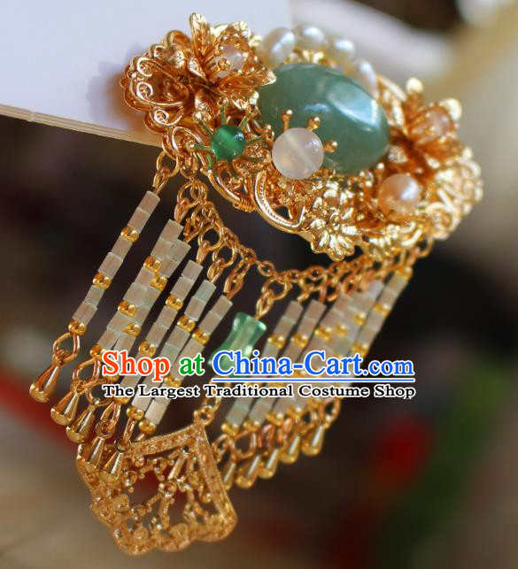 China Ancient Princess Aventurine Hairpin Headwear Traditional Ming Dynasty Court Lady Tassel Hair Comb