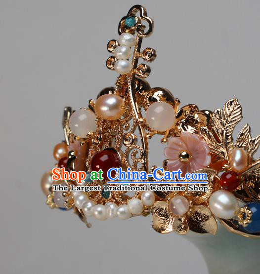 China Ancient Court Woman Headwear Hairpin Traditional Tang Dynasty Palace Lady Golden Lute Hair Crown
