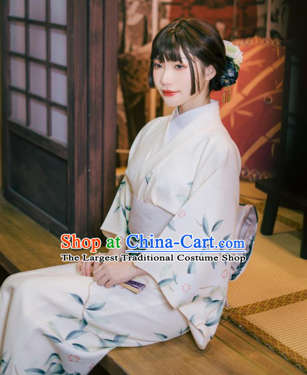 Asian Japan Printing Pear Blossom Kimono Dress Japanese Traditional Female Yukata Costumes