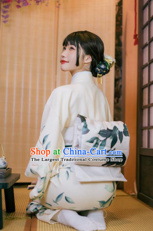 Asian Japan Printing Pear Blossom Kimono Dress Japanese Traditional Female Yukata Costumes