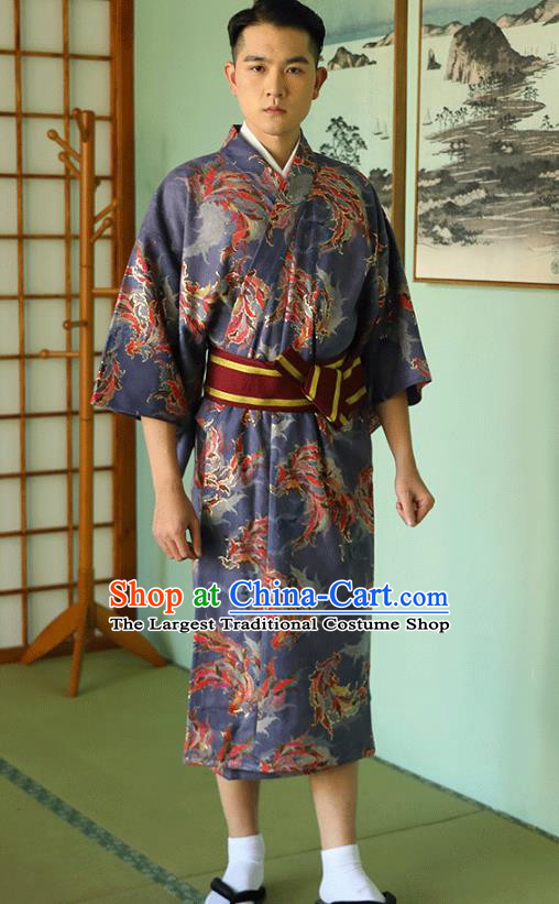 Japanese Hanabi Taikai Male Clothing Asian Japan Traditional Purple Brocade Yukata Robe