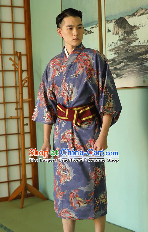 Japanese Hanabi Taikai Male Clothing Asian Japan Traditional Purple Brocade Yukata Robe
