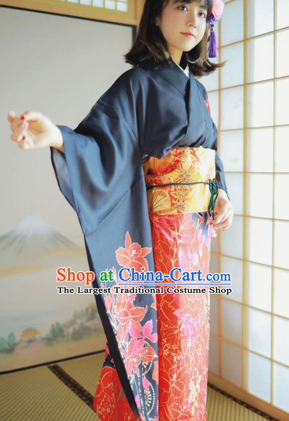 Asian Japan Stage Performance Furisode Kimono Costume Japanese Traditional Young Woman Yukata Dress