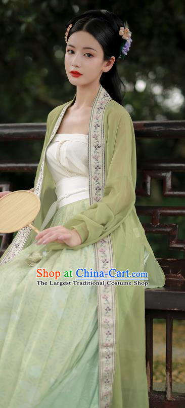 China Song Dynasty Noble Lady Historical Costumes Ancient Young Beauty Green Hanfu Dress Clothing
