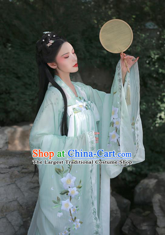China Traditional Tang Dynasty Imperial Concubine Historical Clothing Ancient Court Beauty Green Hanfu Dress Complete Set