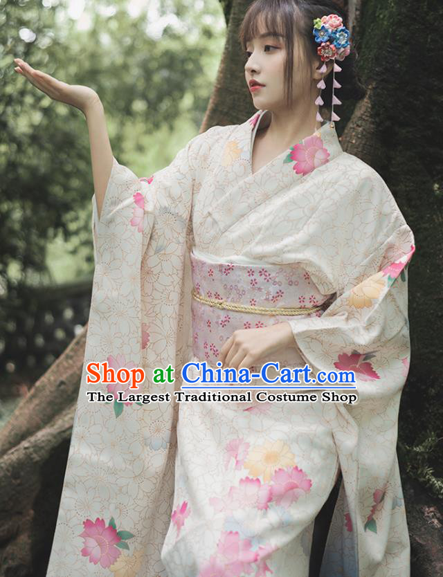 Japanese Traditional Summer Festival Yukata Dress Asian Japan Printing Furisode Kimono Clothing