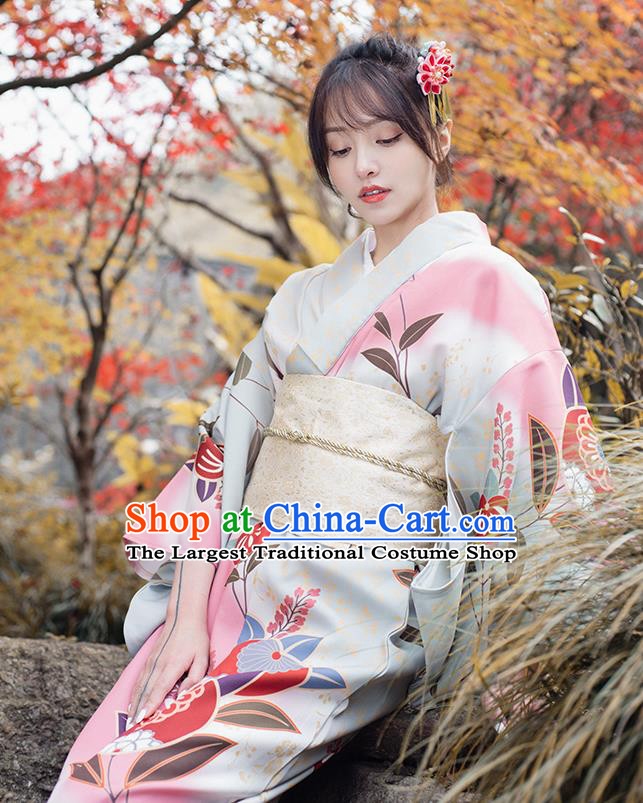 Japanese Traditional Young Lady Printing Yukata Dress Asian Japan Summer Festival Kimono Clothing