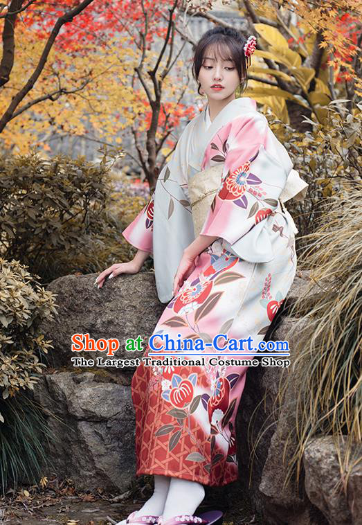 Japanese Traditional Young Lady Printing Yukata Dress Asian Japan Summer Festival Kimono Clothing