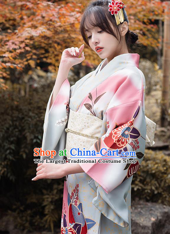 Japanese Traditional Young Lady Printing Yukata Dress Asian Japan Summer Festival Kimono Clothing