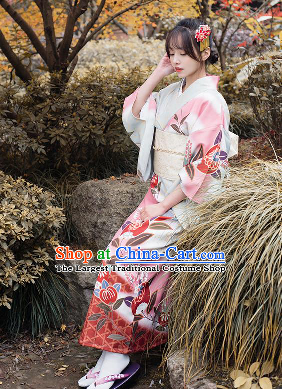 Japanese Traditional Young Lady Printing Yukata Dress Asian Japan Summer Festival Kimono Clothing