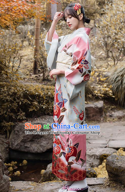 Japanese Traditional Young Lady Printing Yukata Dress Asian Japan Summer Festival Kimono Clothing