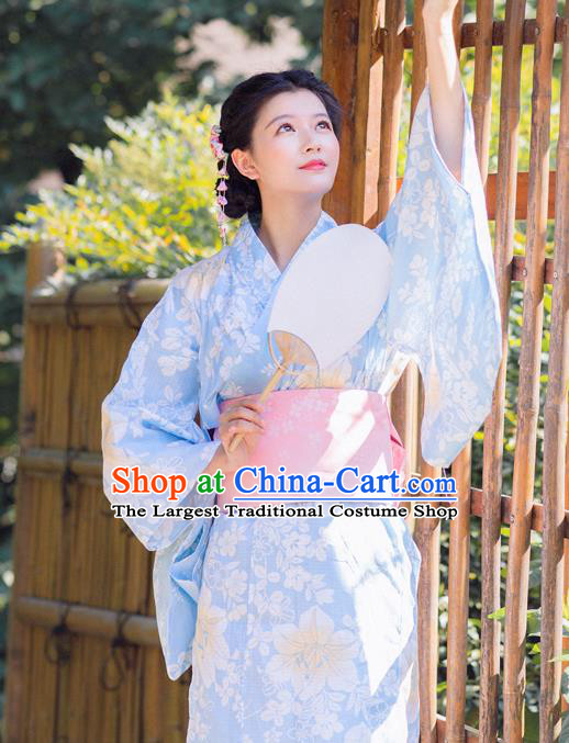 Japanese Traditional Printing Lily Flowers Yukata Dress Asian Japan Hanabi Taikai Kimono Clothing