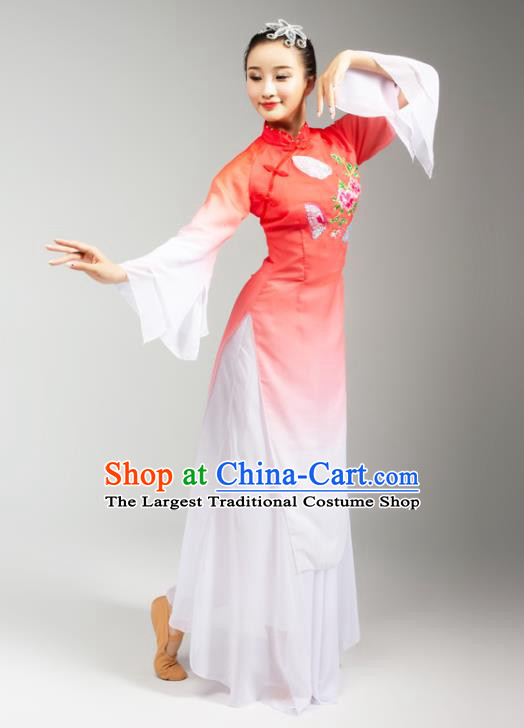 Chinese Traditional Stage Performance Costumes Classical Dance Embroidered Outfits Umbrella Dance Red Dress