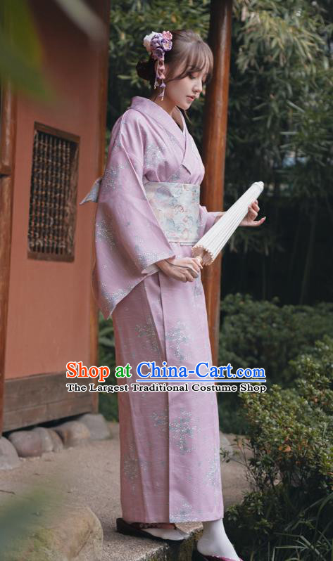 Japanese Traditional Hanabi Taikai Yukata Clothing Asian Japan Young Lady Lilac Kimono Dress