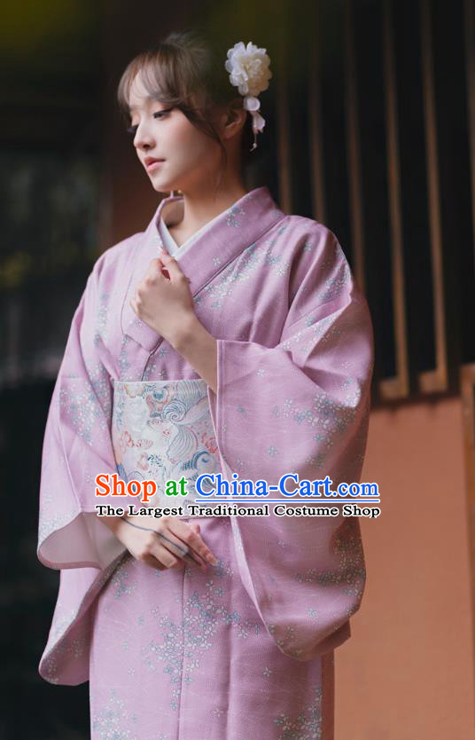 Japanese Traditional Hanabi Taikai Yukata Clothing Asian Japan Young Lady Lilac Kimono Dress