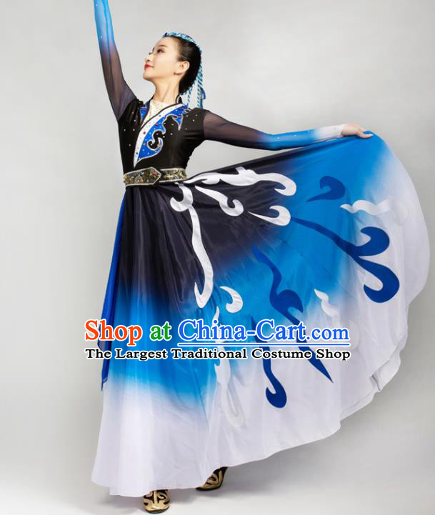 China Mongolian Ethnic Stage Performance Dress Outfits Traditional Mongol Nationality Folk Dance Clothing and Headpiece