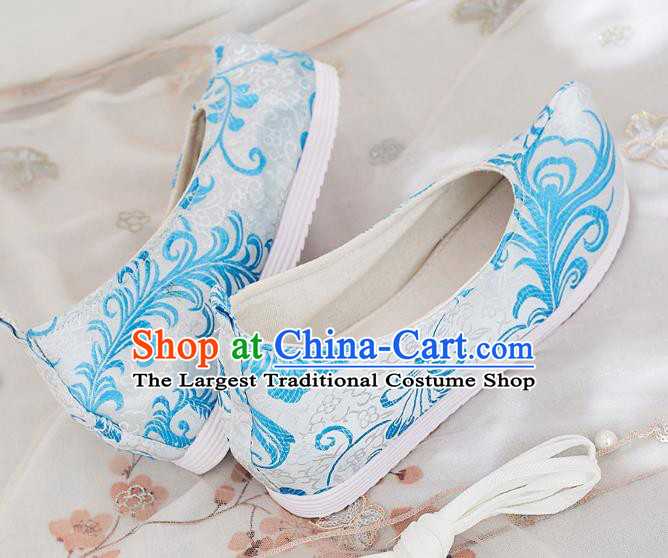 China National White Brocade Shoes Traditional Princess Hanfu Bow Shoes Handmade Woman Shoes