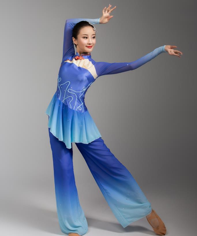 China Fan Dance Stage Performance Clothing Folk Dance Yangko Dance Royalblue Uniforms