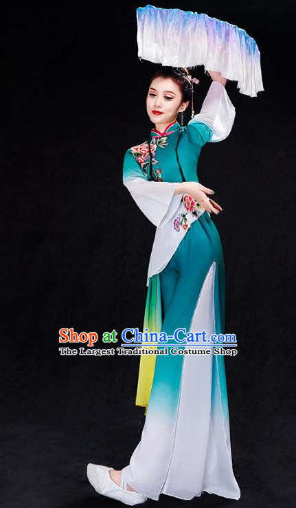 China Fan Dance Yangko Dance Clothing Folk Dance Solo Dance Green Uniforms