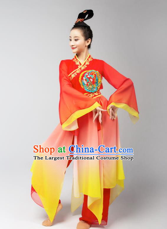 Chinese Jinghong Dance Dress Traditional Court Dance Performance Costumes Classical Dance Embroidered Phoenix Red Outfits