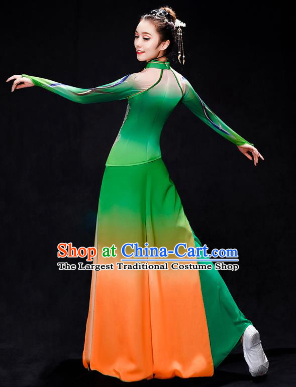 Chinese Umbrella Dance Clothing Traditional Classical Dance Performance Costumes Fan Dance Green Outfits