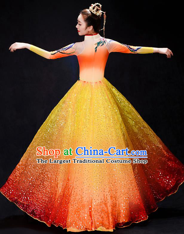 China Modern Dance Clothing Chorus Performance Orange Dress Spring Festival Gala Opening Dance Costume
