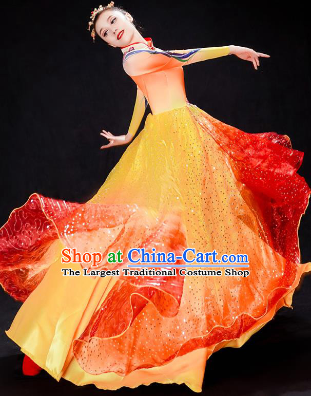 China Modern Dance Clothing Chorus Performance Orange Dress Spring Festival Gala Opening Dance Costume