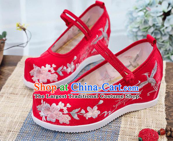 China Traditional Wedding Bride Wedge Shoes Embroidered Plum Blossom Shoes National Red Cloth Shoes