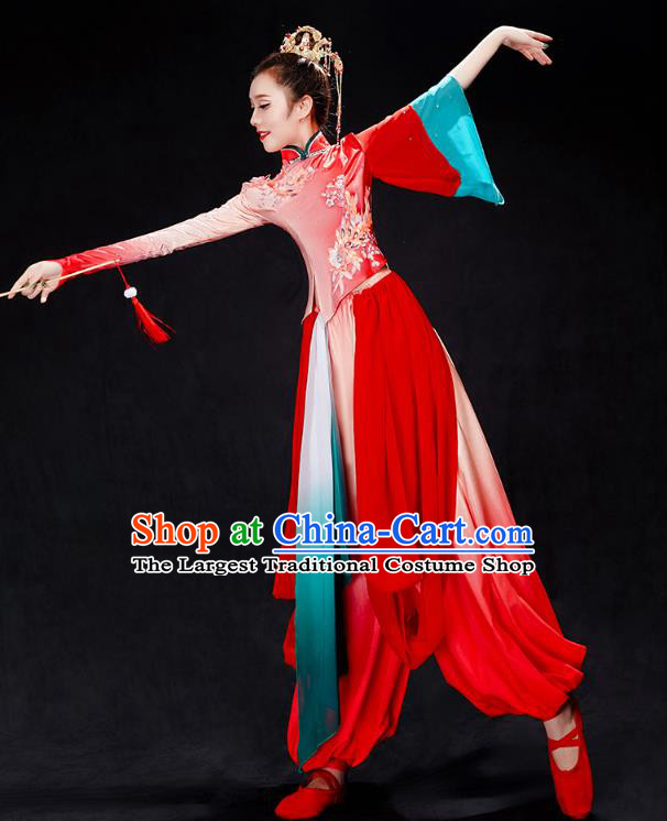 China Folk Dance Solo Dance Costume Yangko Dance Red Uniforms Fan Dance Clothing