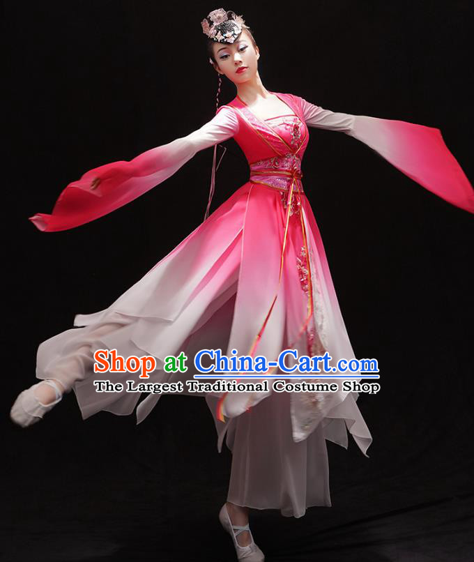 Chinese Traditional Water Sleeve Dance Dress Classical Dance Clothing Umbrella Dance Pink Outfits