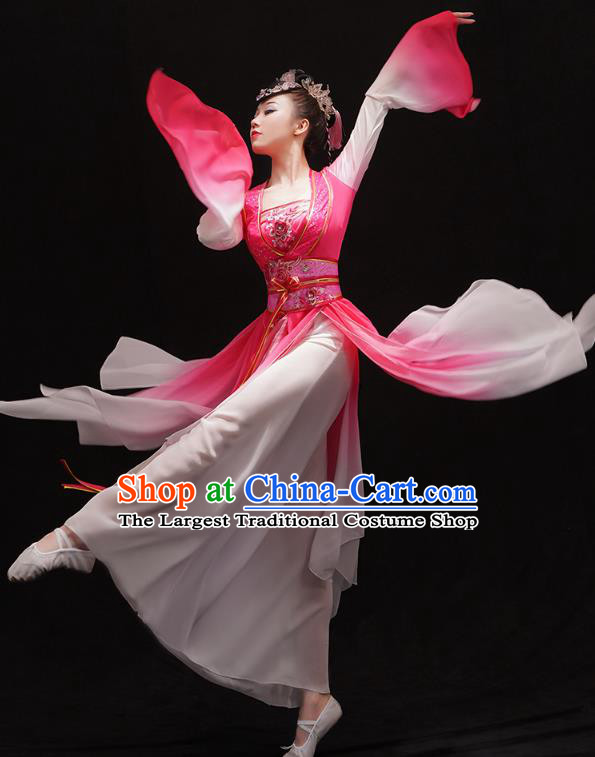 Chinese Traditional Water Sleeve Dance Dress Classical Dance Clothing Umbrella Dance Pink Outfits