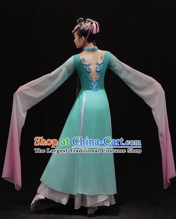 Chinese Traditional Umbrella Dance Green Dress Classical Dance Cai Wei Clothing Woman Water Sleeve Dance Outfits