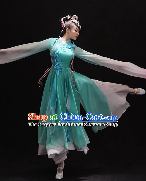 Chinese Traditional Umbrella Dance Green Dress Classical Dance Cai Wei Clothing Woman Water Sleeve Dance Outfits