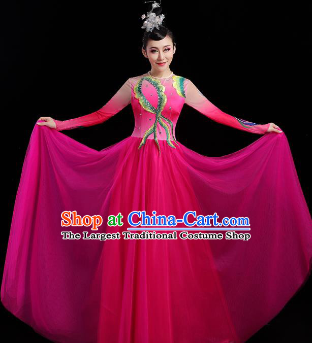 China Modern Dance Clothing Stage Performance Rosy Veil Dress Spring Festival Gala Opening Dance Costume