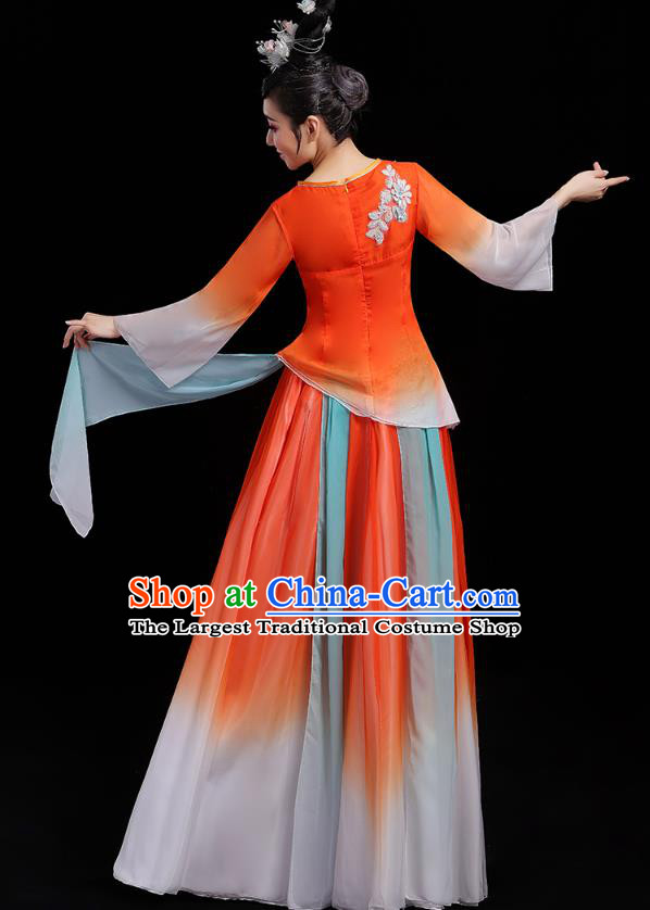Chinese Traditional Umbrella Dance Clothing Classical Dance Costumes Opening Dance Orange Dress