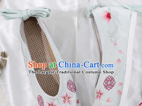 China Ancient Princess Light Blue Shoes Traditional Hanfu Bow Shoes Embroidered Shoes