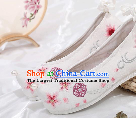 China Embroidered Shoes Ancient Princess White Cloth Shoes Traditional Hanfu Bow Shoes