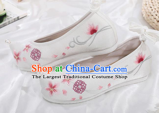 China Embroidered Shoes Ancient Princess White Cloth Shoes Traditional Hanfu Bow Shoes